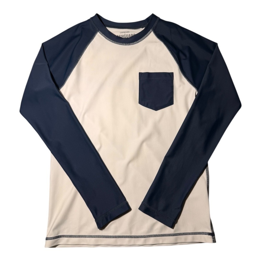 Crewcuts Kids Rashguard Long Sleeve UPF 50+ Sun Protection Navy White L 10-11